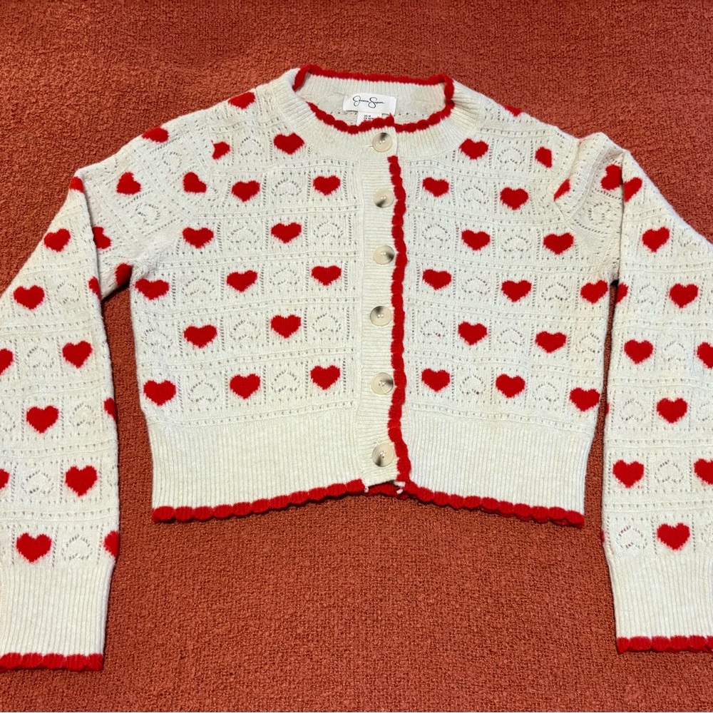 Jessica Simpson Cream and Red Heart Cardigan
